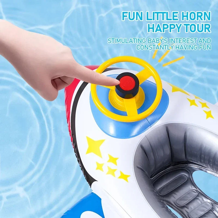 Jouet d'eau estival : bouée avion gonflable pour bébé avec volant, amusement garanti en piscine.