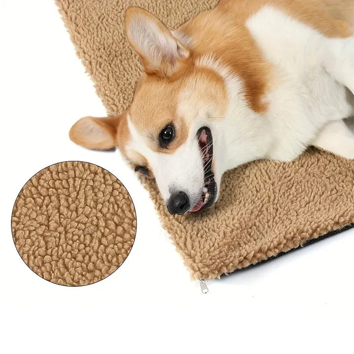 Tapis auto-chauffant moelleux pour chiens et chats, idéal pour un repos douillet et au chaud.