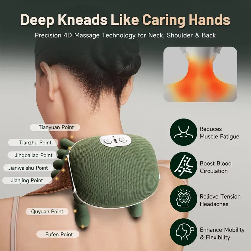 Masseur Shiatsu 4D ergonomique, procure détente et soulagement des épaules tendues.