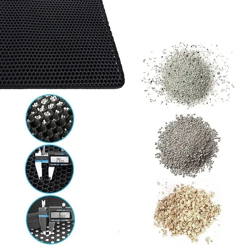 Tapis de propreté pour chat, design alvéolé double couche en EVA, antidérapant, garde la litière sur le tapis.
