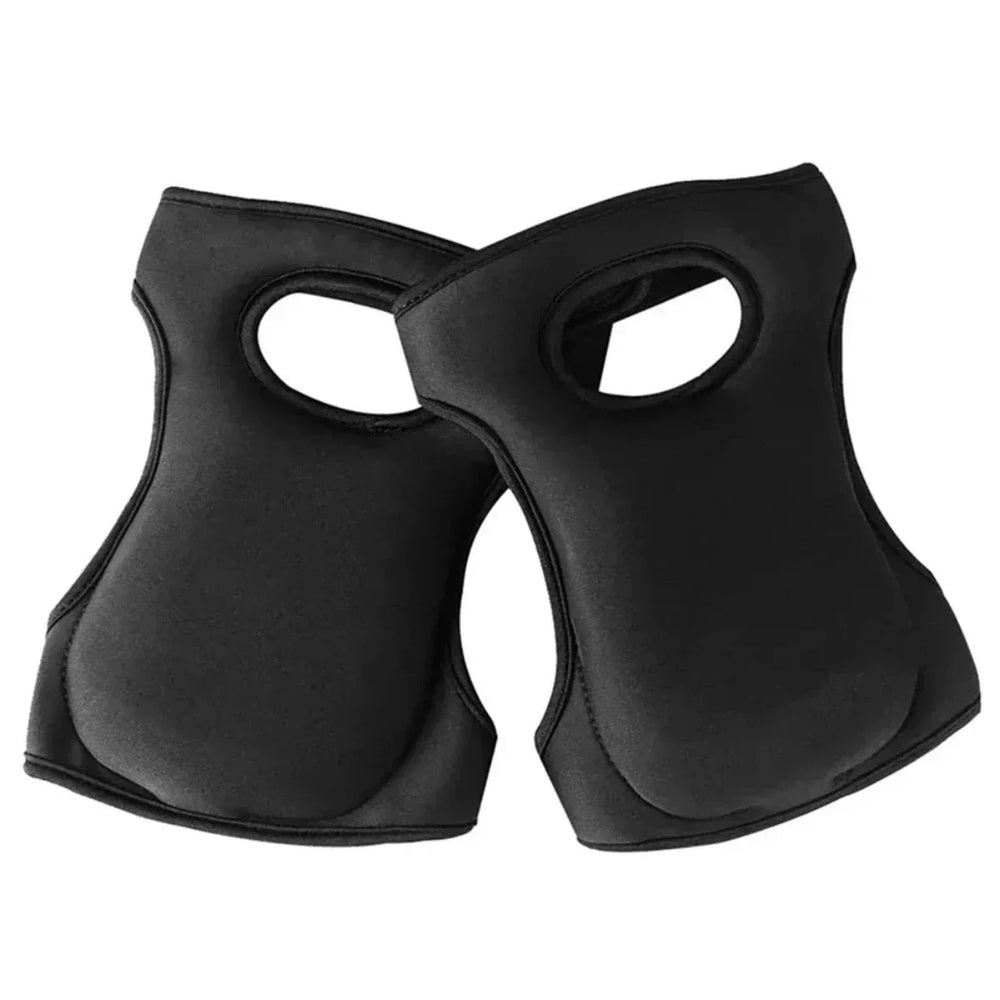 Genouillères de protection robustes noires pour jardinage et bricolage, offrant un confort optimal et durabilité.