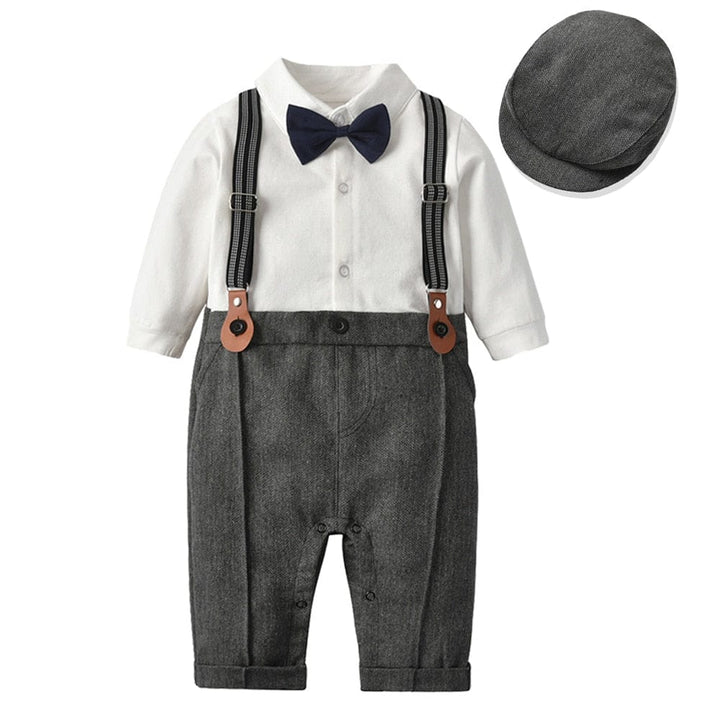 Ensemble Noël garçon style vintage en coton élégant. Parfait pour fêtes et bébés rêveurs.
