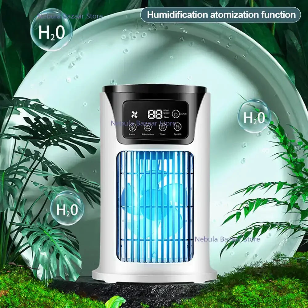 Rafraîchisseur d'air compact 3-en-1: ventilateur, humidificateur et purificateur d'air pour l'été.