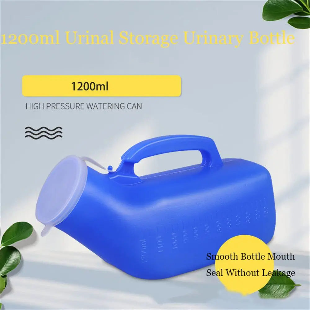 Urinoir plastique portable 1200ml pour homme et senior, assure confort et hygiène en déplacement ou à l'extérieur.