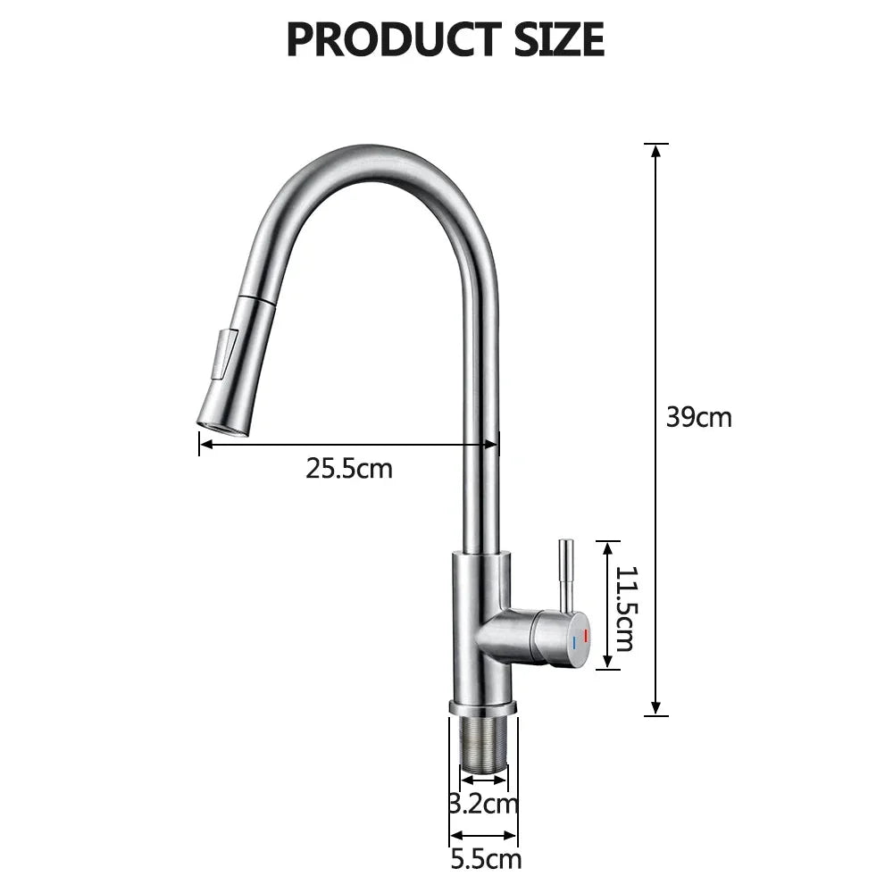 Mitigeur de cuisine flexible et extensible en acier inoxydable, douchette pratique. Idéal pour évier moderne.