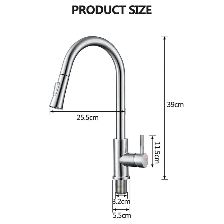 Mitigeur de cuisine flexible et extensible en acier inoxydable, douchette pratique. Idéal pour évier moderne.