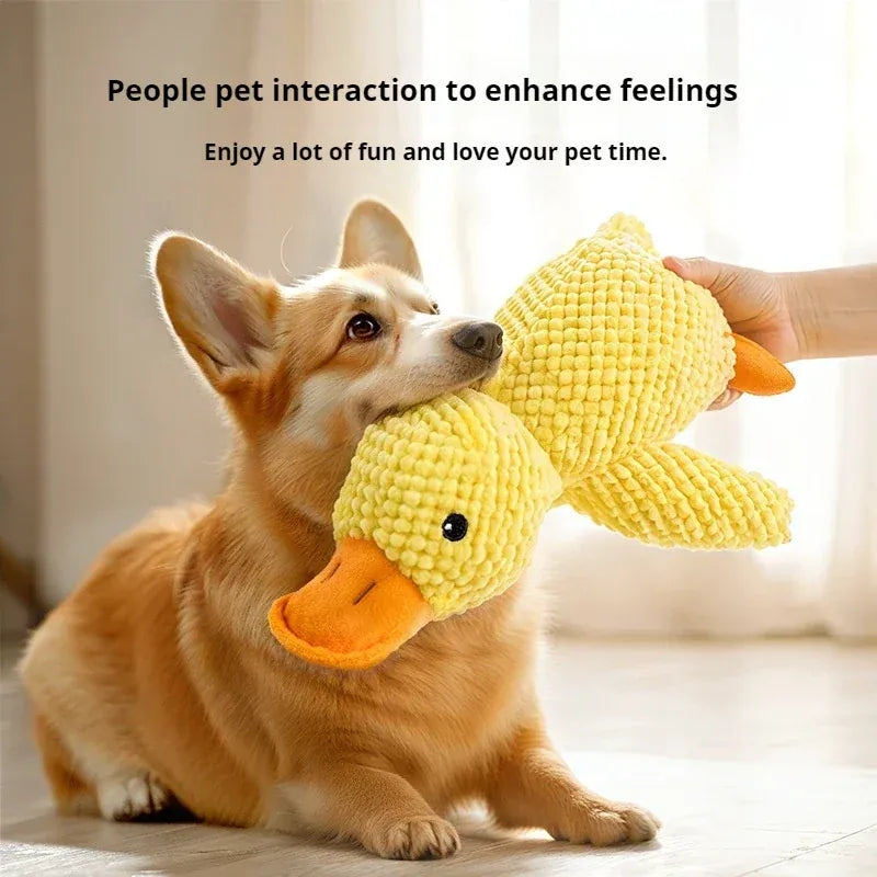 Jouet canard doux et sonore pour chien, conçu pour la sécurité et le plaisir. Parfait pour les jeux de rapport.