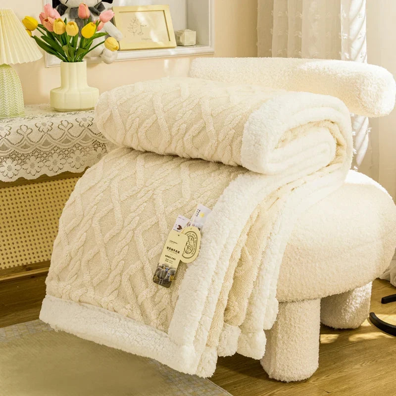 Couverture hivernale en polaire sherpa, douce au toucher et très chaude, idéale pour le lit ou les voyages.