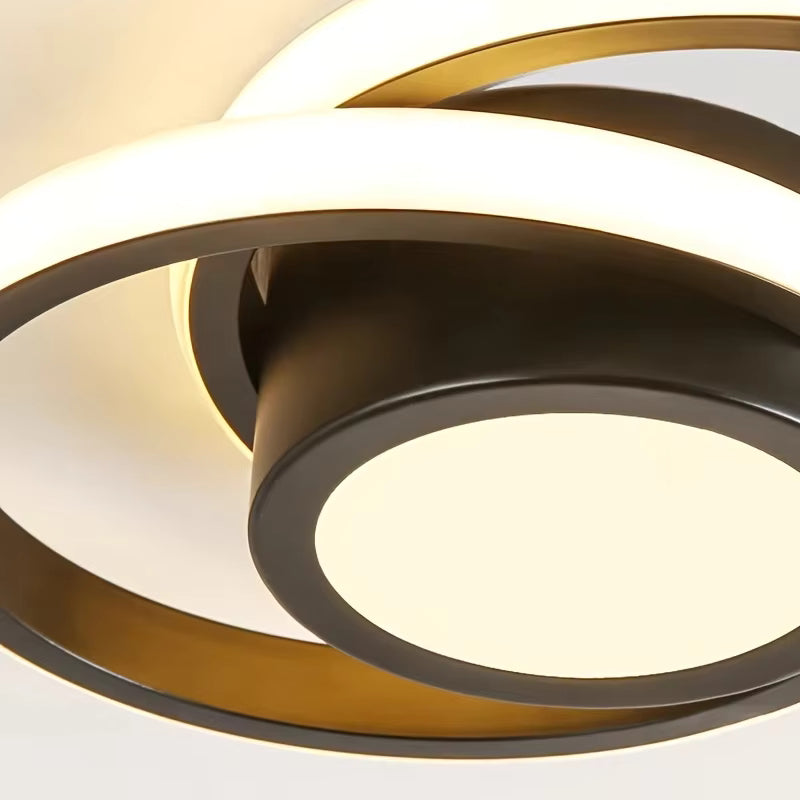 Éclairage de plafond LED, double anneau minimaliste, parfait pour intérieur contemporain.
