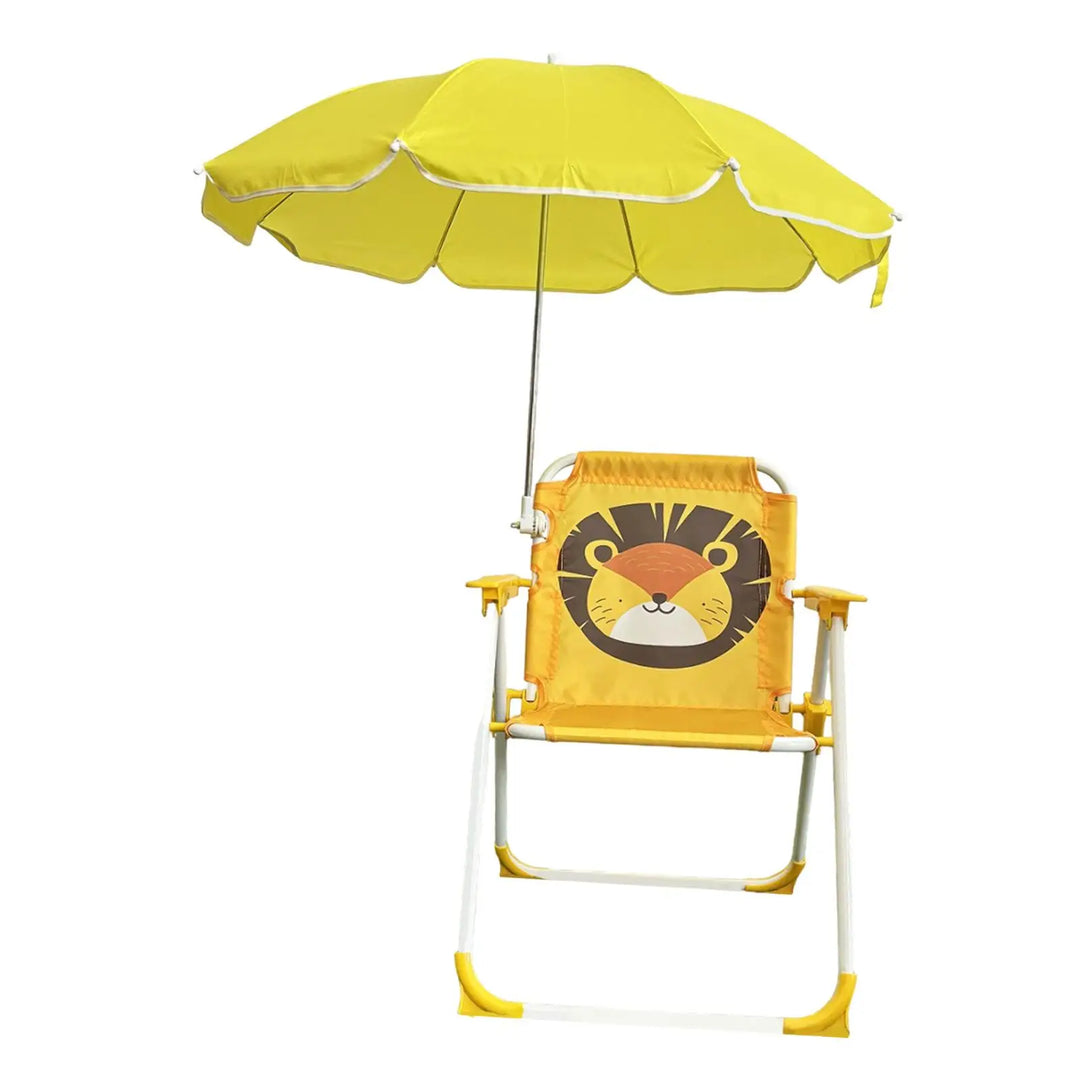 Chaise de jardin enfant verte, pliable et robuste avec auvent protecteur UV pour l'été.