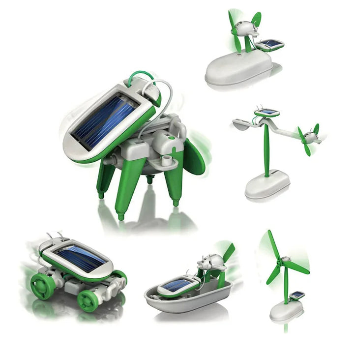 Enfants assemblant un Kit Robot Solaire 6-en-1, jouet de construction éducatif pour stimuler la science.