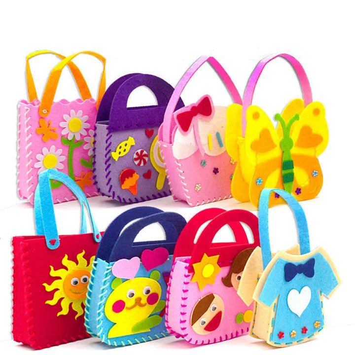Ensemble de bricolage créatif pour enfants: sacs DIY avec motifs animaux et fleurs, activité manuelle éducative.