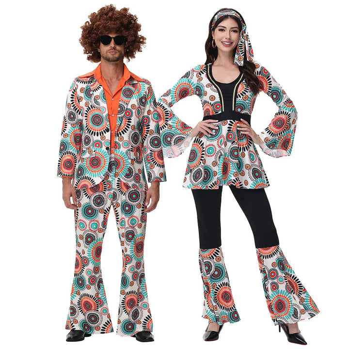 Déguisements disco années 70-80 pour homme et femme, parfaits pour soirée rétro, carnaval ou festival.