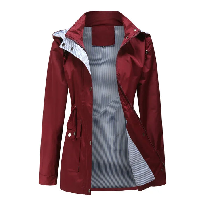 Manteau imperméable féminin, coupe élégante, idéal pour rester au sec et stylée en hiver.