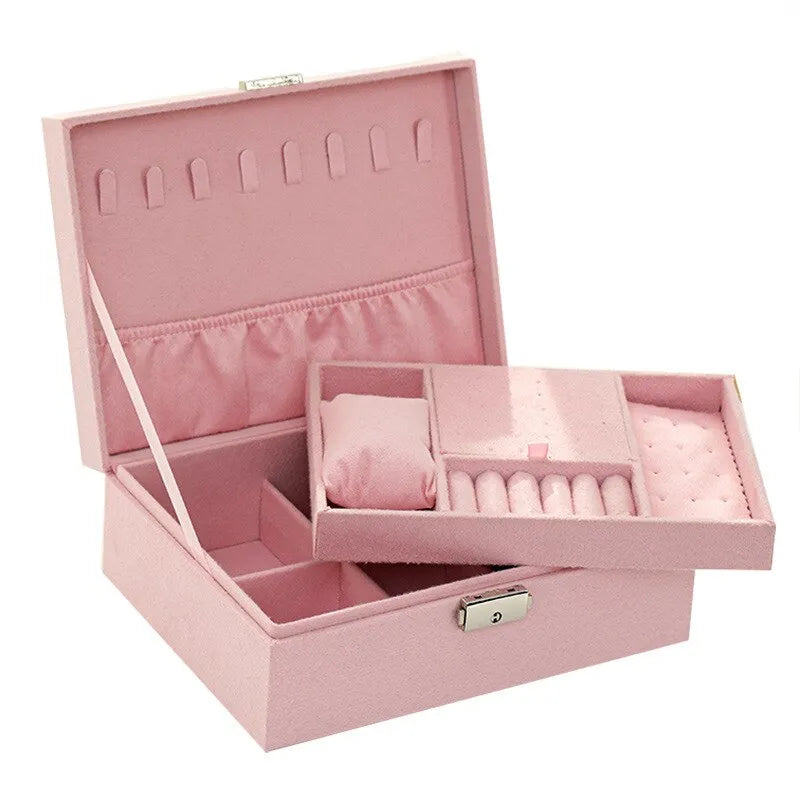 Coffret à bijoux en velours vert, multi-compartiments, parfait pour un rangement organisé et protégé.