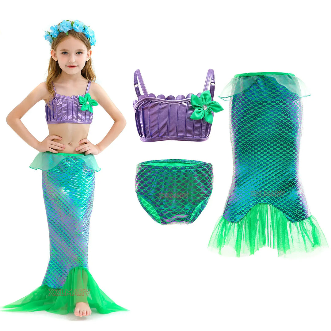 Ensemble déguisement sirène enfant, idéal pour carnaval, Halloween ou une fête déguisée. Costume fille polyvalent.