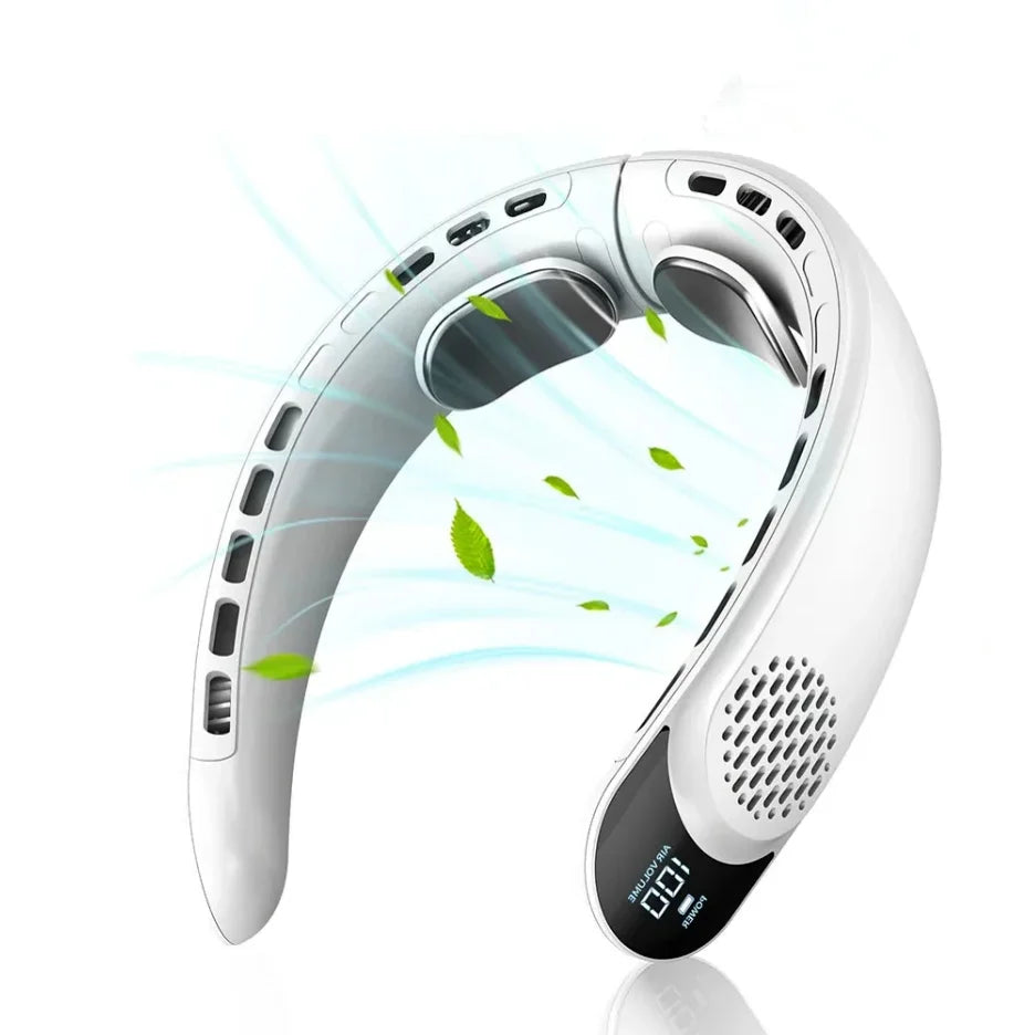 Expérience silencieuse: ventilateur de cou portable offrant un rafraîchissement doux pour vos activités estivales.