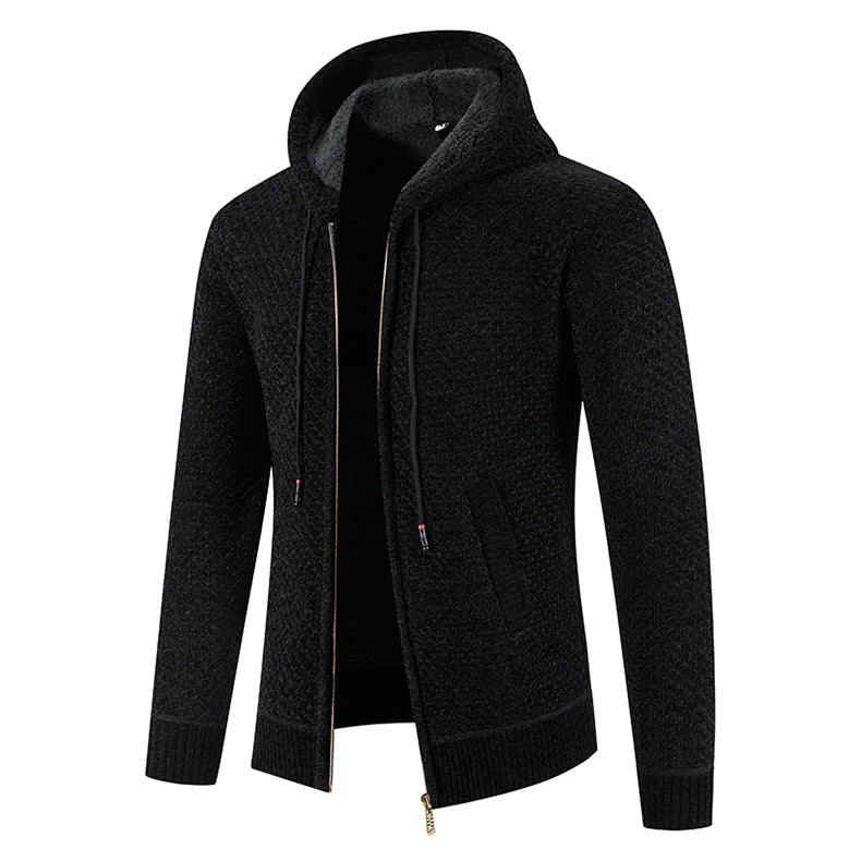 Gilet homme zippé et à capuche, en tissu texturé. Parfait pour la chaleur et le confort hivernal.