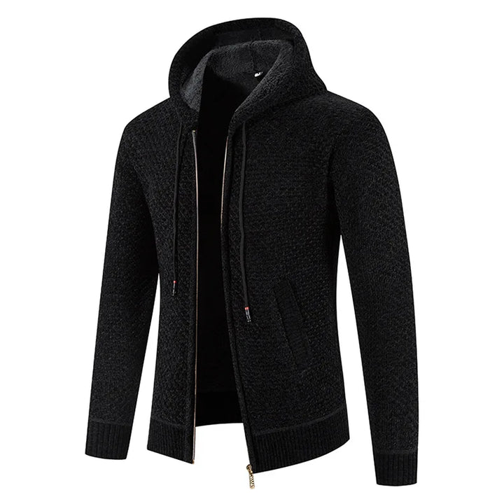 Gilet homme zippé et à capuche, en tissu texturé. Parfait pour la chaleur et le confort hivernal.