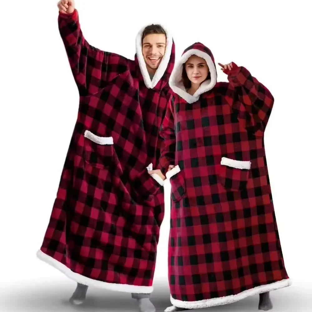 Couverture polaire surdimensionnée unisexe avec capuche, idéale pour chaleur et confort ultime. Parfaite pour la détente.
