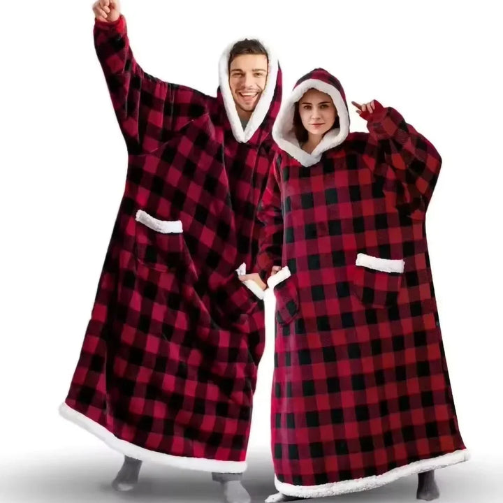 Couverture polaire surdimensionnée unisexe avec capuche, idéale pour chaleur et confort ultime. Parfaite pour la détente.