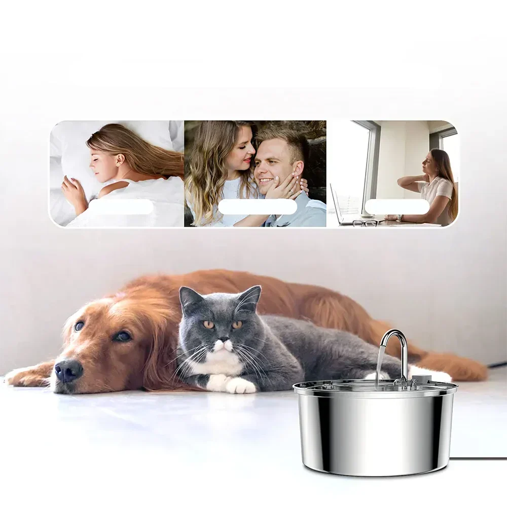 Jet d'eau apaisant d'une fontaine 3,2L pour chats et chiens, encourage la boisson et maintient l'eau fraîche.