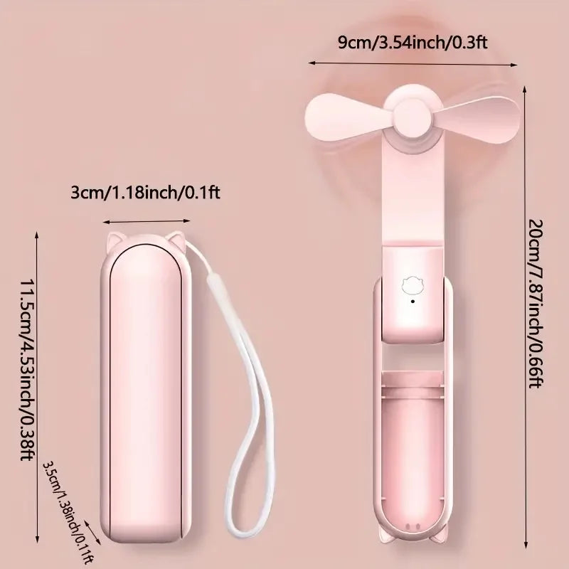 Ventilateur de poche compact et pliable avec batterie rechargeable USB, parfait pour se rafraîchir en déplacement.
