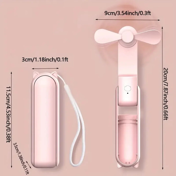 Ventilateur de poche compact et pliable avec batterie rechargeable USB, parfait pour se rafraîchir en déplacement.