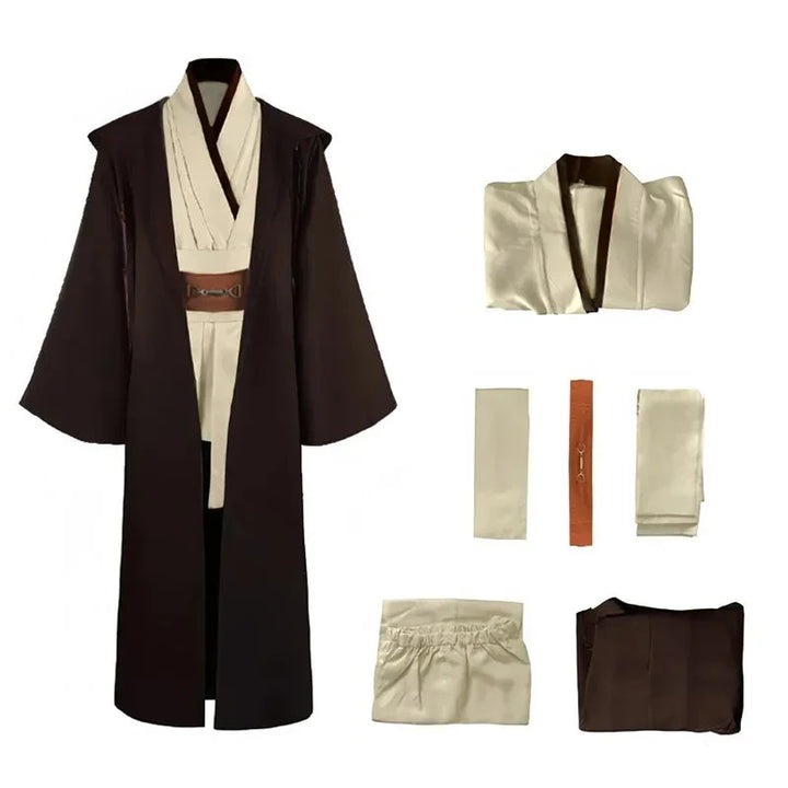 Costume Jedi Obi-Wan Kenobi confortable pour homme, parfait pour convention Star Wars ou fête déguisée.