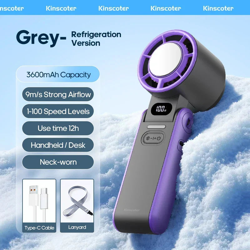 Accessoire d'été: ventilateur portable Ice-Cool 100 vitesses, parfait pour bureau, voyage, camping.