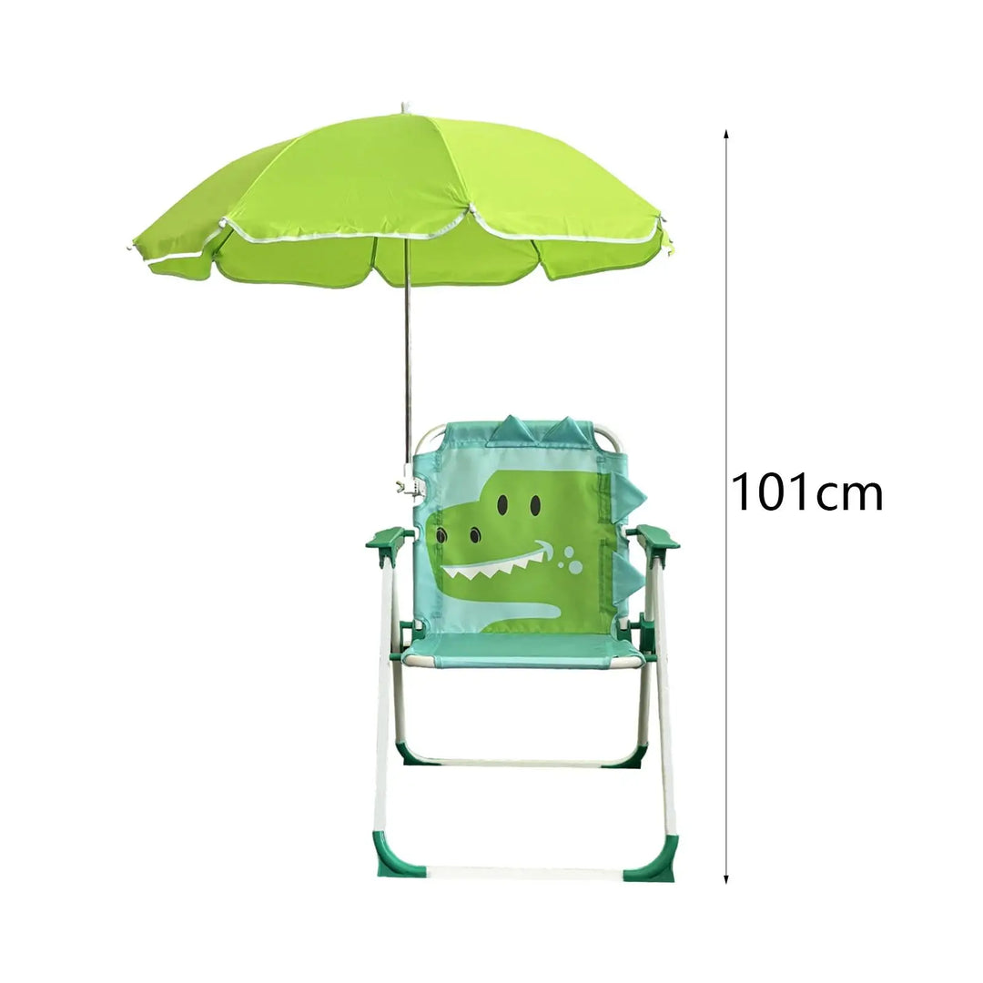 Chaise de plage enfant bleue, pliable avec auvent anti-UV intégré, pratique pour le camping.