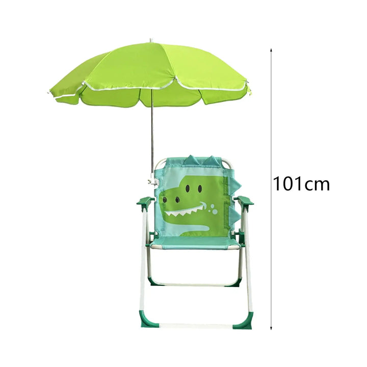 Chaise de plage enfant bleue, pliable avec auvent anti-UV intégré, pratique pour le camping.