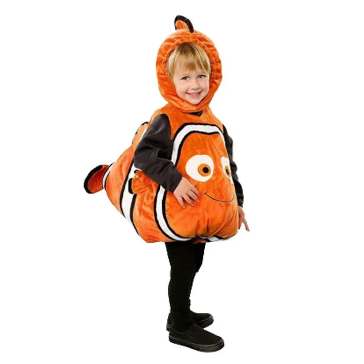 Costume enfant poisson clown en polyester, vif et confortable, idéal pour Halloween et jeux de rôle.