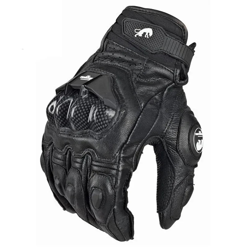 Équipement moto : gants protecteurs en cuir carbone, imperméables, pour une conduite confortable et sécurisée.