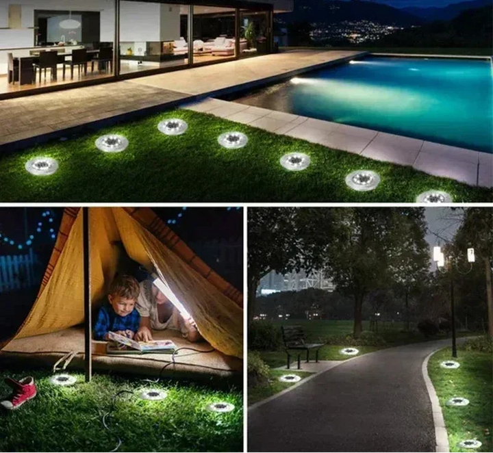 Lampe de sol solaire LED étanche en acier inoxydable, parfaite pour baliser un chemin ou illuminer un jardin extérieur.