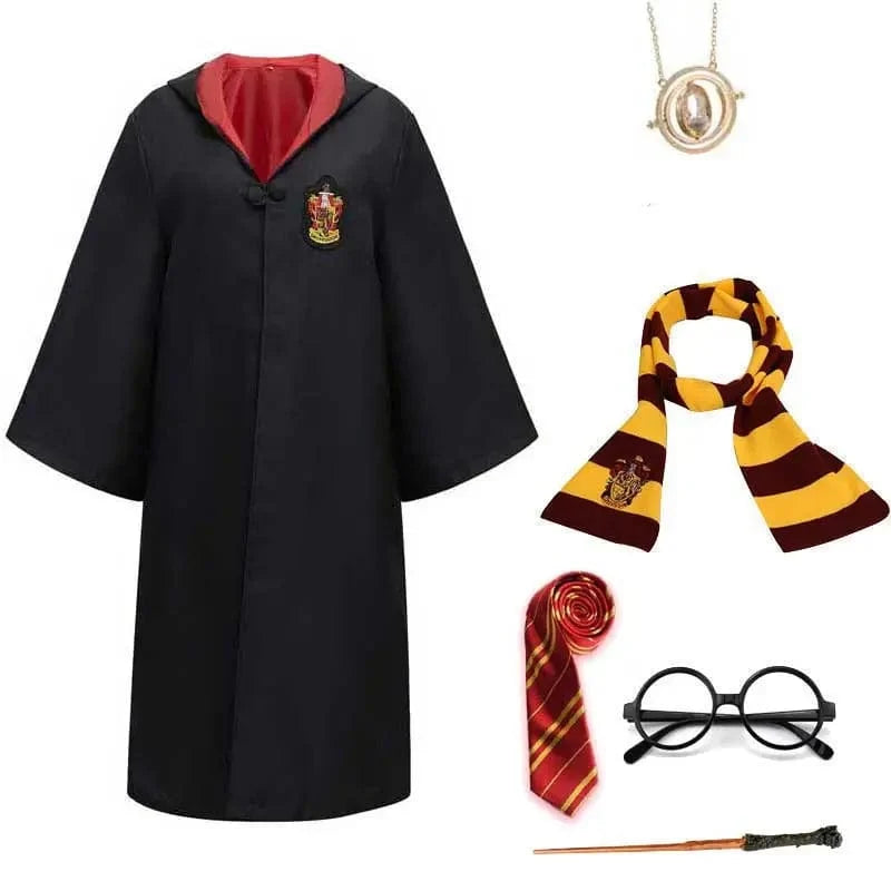 Déguisement adulte Harry Potter Poudlard, robe de sorcier, écusson, idéal pour fête costumée ou cosplay.