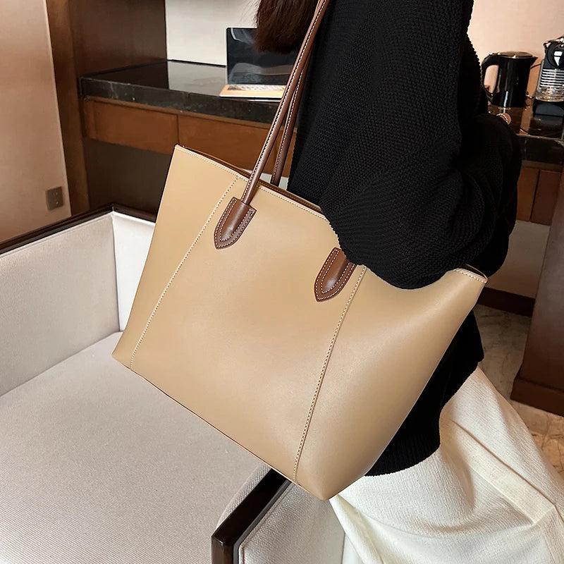 Sac à main femme élégant en similicuir noir, idéal pour le lycée, les cours et les études, grand format.