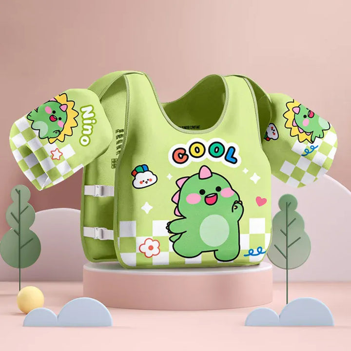 Gilet flottant confortable pour enfant avec brassards intégrés, parfait pour l'apprentissage de la natation.
