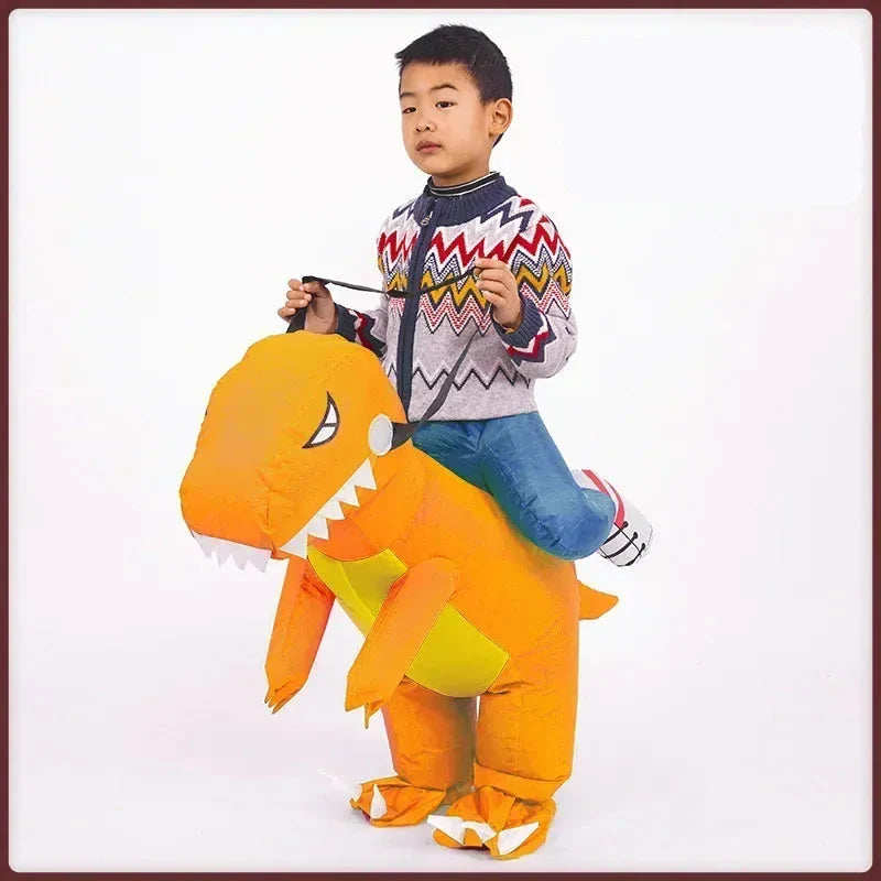 Costume de dinosaure gonflable en polyester, léger et confortable pour adulte et enfant.