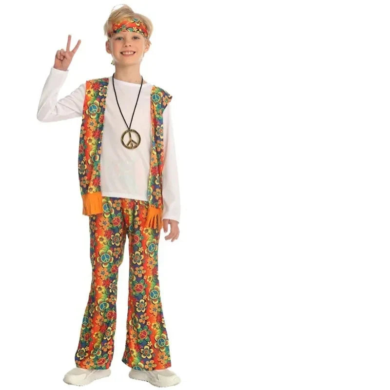 Costume enfant unisexe thème hippie disco des années 70. Parfait pour garçons et filles.