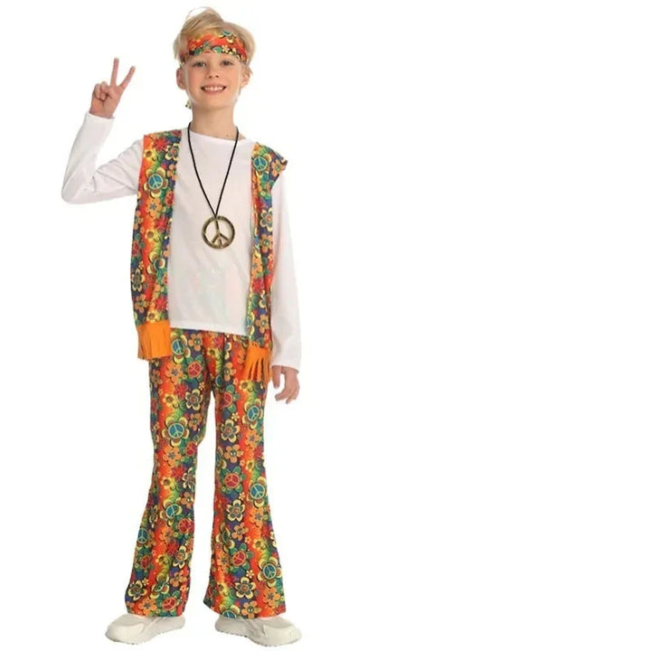 Costume enfant unisexe thème hippie disco des années 70. Parfait pour garçons et filles.
