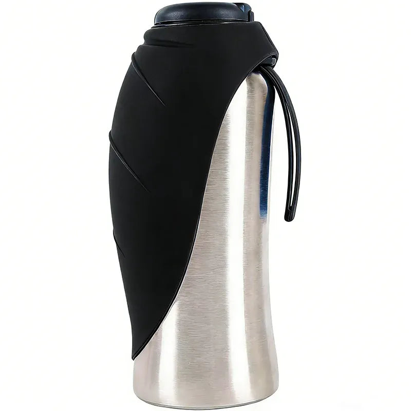 Gourde chien en acier inoxydable avec bol pliable, idéale pour l'eau lors des voyages, promenades, randonnées.
