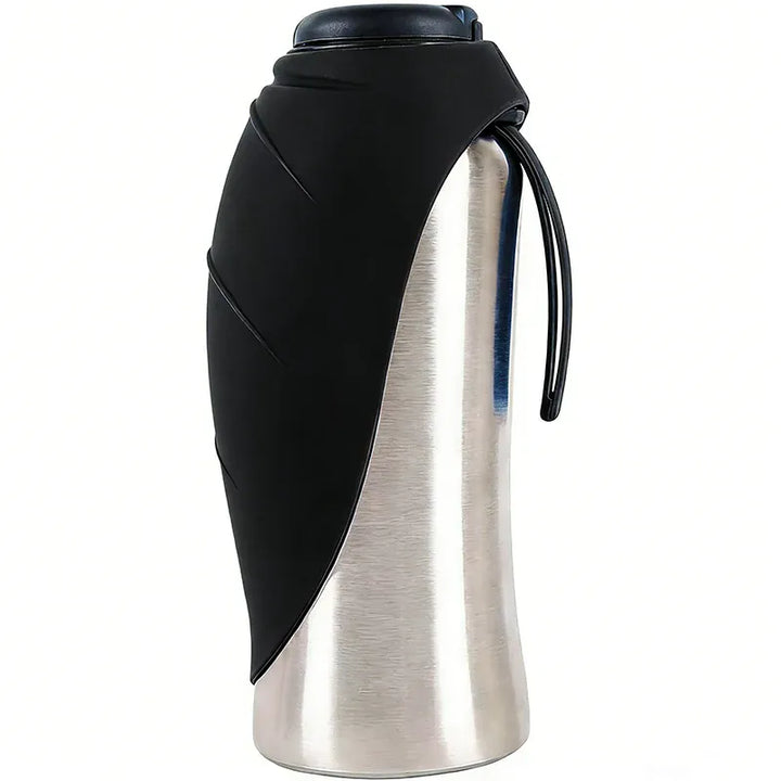 Gourde chien en acier inoxydable avec bol pliable, idéale pour l'eau lors des voyages, promenades, randonnées.