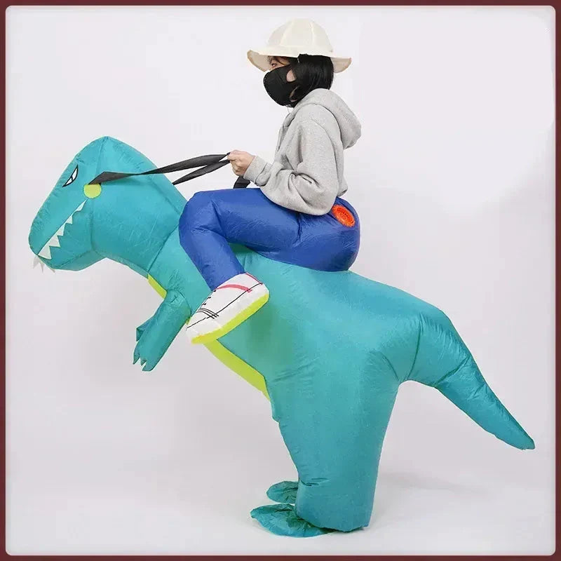 Costume gonflable T-Rex vert, design détaillé pour un look de dinosaure réaliste et fun.