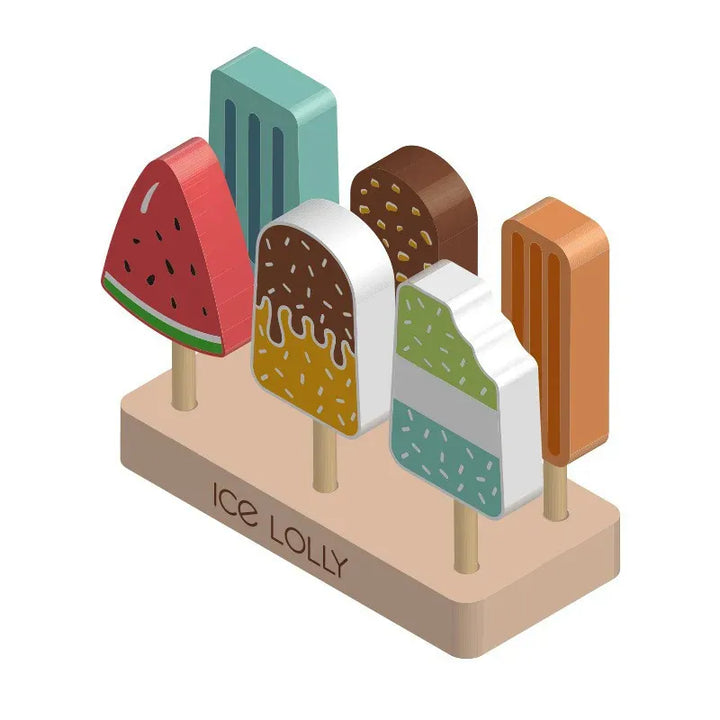 Jeu de rôle glace en bois pour enfants, encourageant l'imagination et les interactions sociales.
