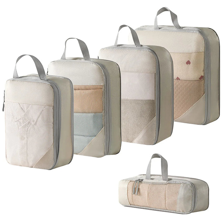 Organisateurs de voyage étanches en polyester durable, idéaux pour la compression et le rangement sécurisé des affaires.