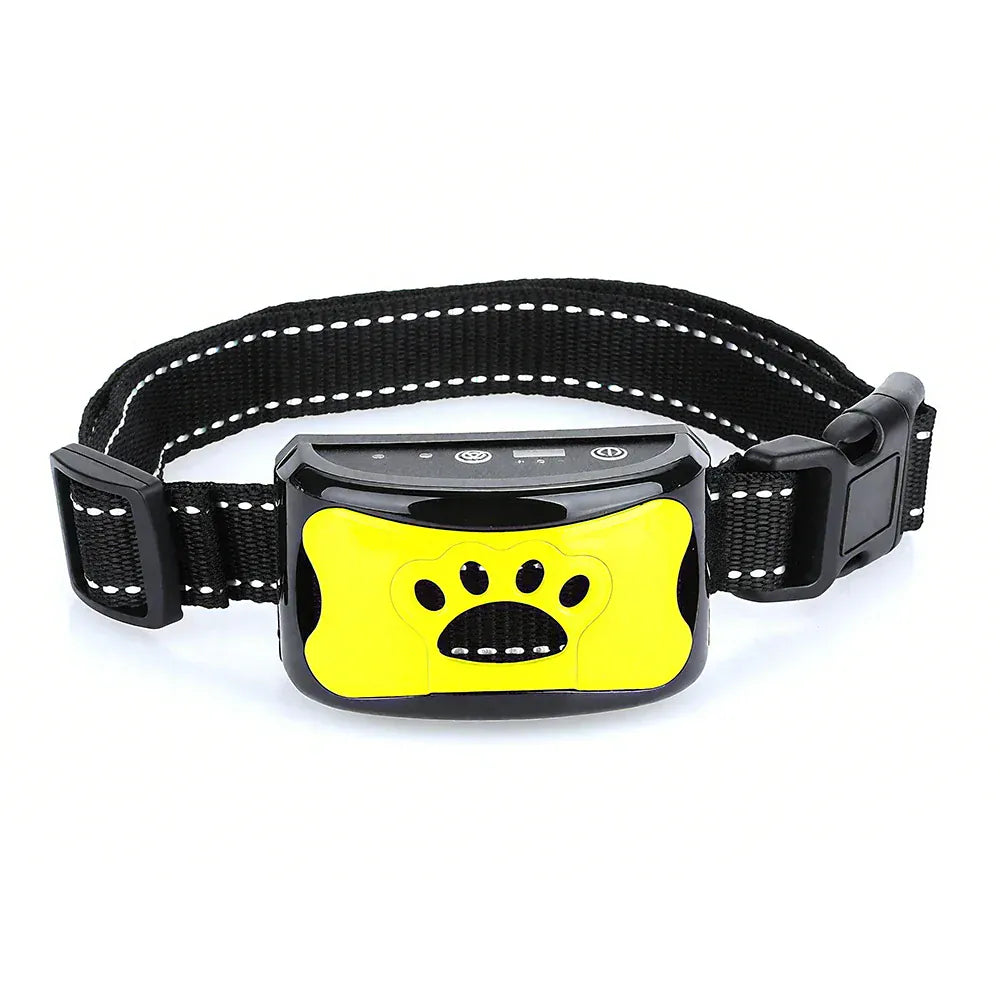 Dispositif anti-aboiement pour animaux de compagnie, favorisant un comportement calme et respectueux.