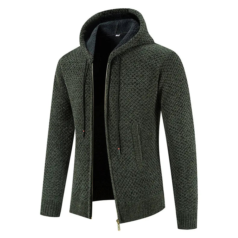 Gilet zippé homme à capuche, style urbain décontracté. Couche chaude et texturée essentielle pour l'hiver.