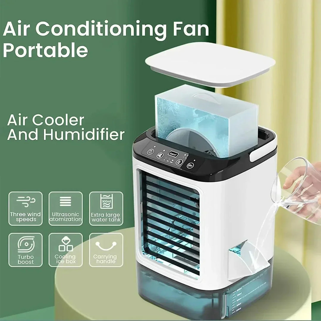Ventilateur portable USB avec brumisateur, offrant un soulagement instantané de la chaleur pour un confort optimal.