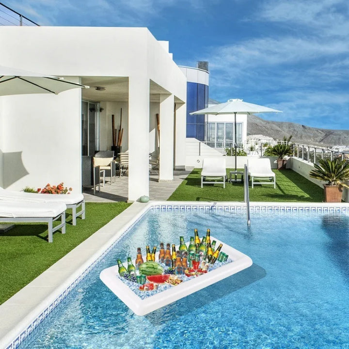 Bar à glace gonflable pour jardin ou piscine, garantissant des boissons fraîches pour toutes vos fêtes estivales.